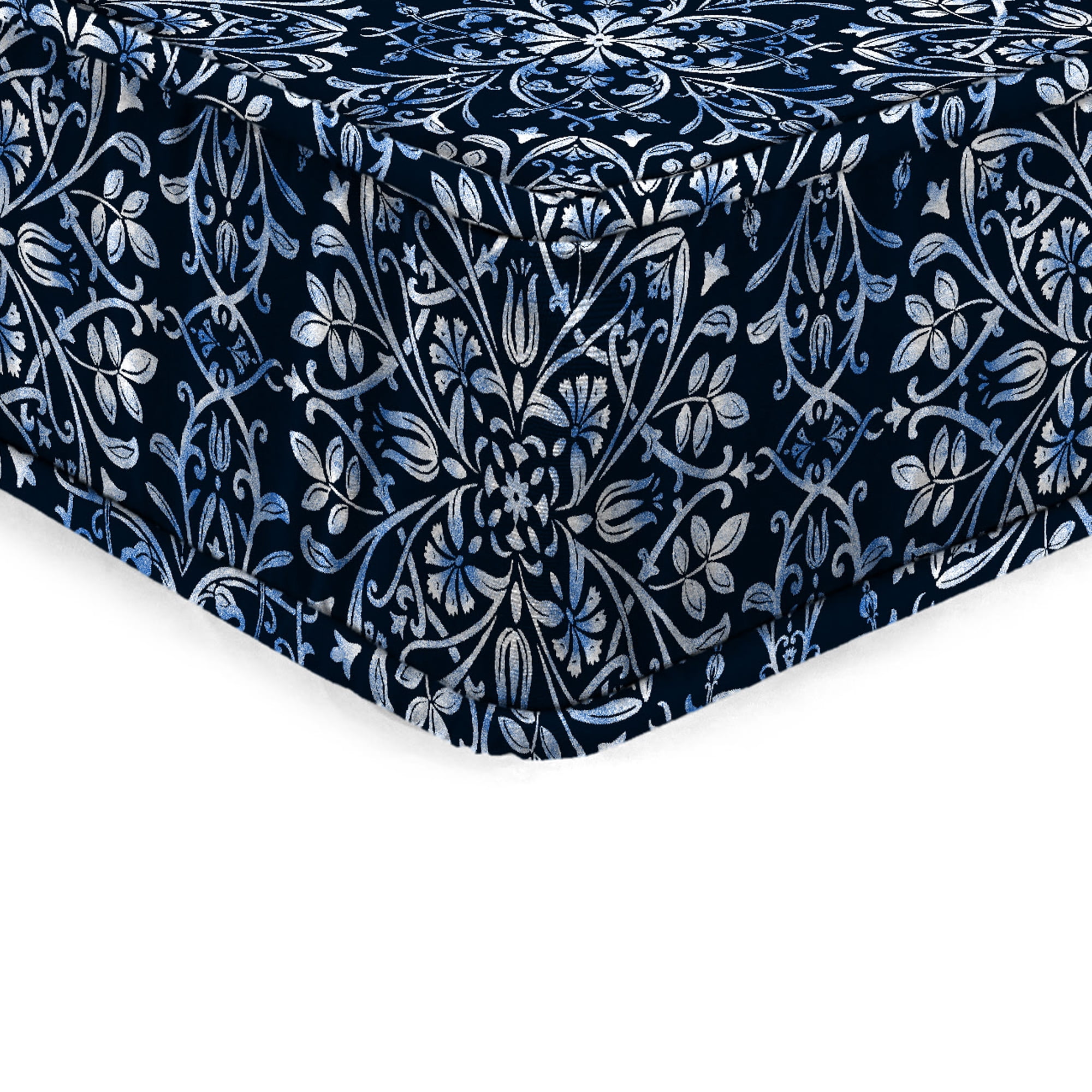 Jordan Manufacturing 22.5" x 22.5" Dresden Midnight Navy Damask Square Outdoor Deep Seat Cushion with Ties and Welt