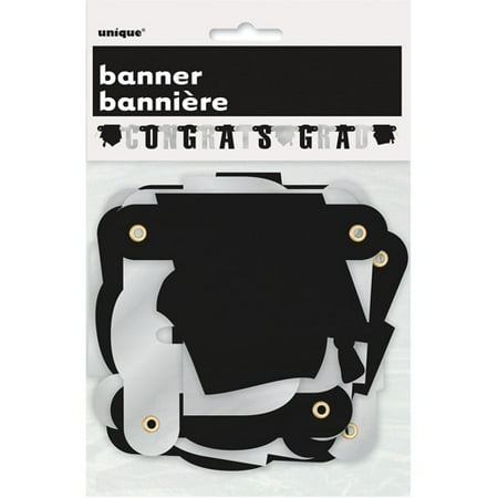 Congrats Graduation Banner, 4.5 ft, Black & Silver, 1ct