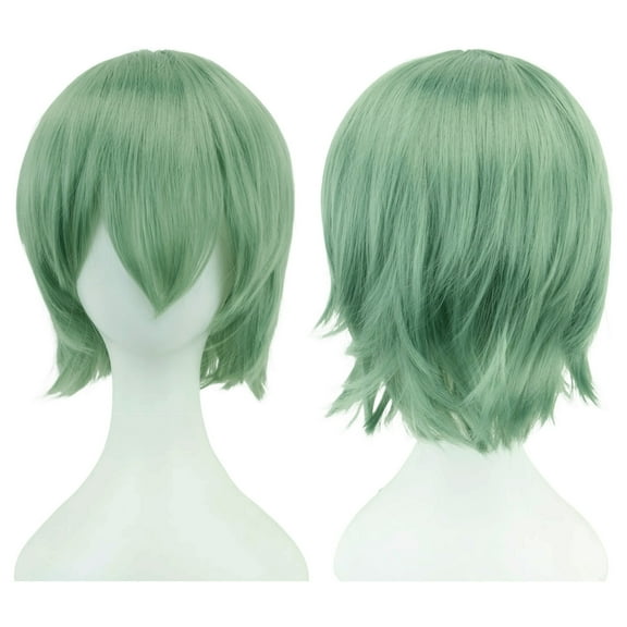 XmhyTop Cosplay Unisex Short Straight Wig, Loose Fluffy Full Hairpiece for Women & Men, Ideal for Anime Parties & Costume Events, Light Green