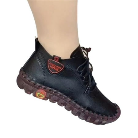 

New Spring Casual Women Shoes Beef Tendon Bottom Lace Up Leather Flats Slip-On Mom Shoe Single Shoes Flat Bottom Mother Shoes