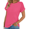 thumbnail image 4 of UVN Summer Blouses for Women Short Sleeve Crewneck Dressy Shirts Ladies Casual Waffle Knit Hollow Out Tunic Tops, 4 of 9