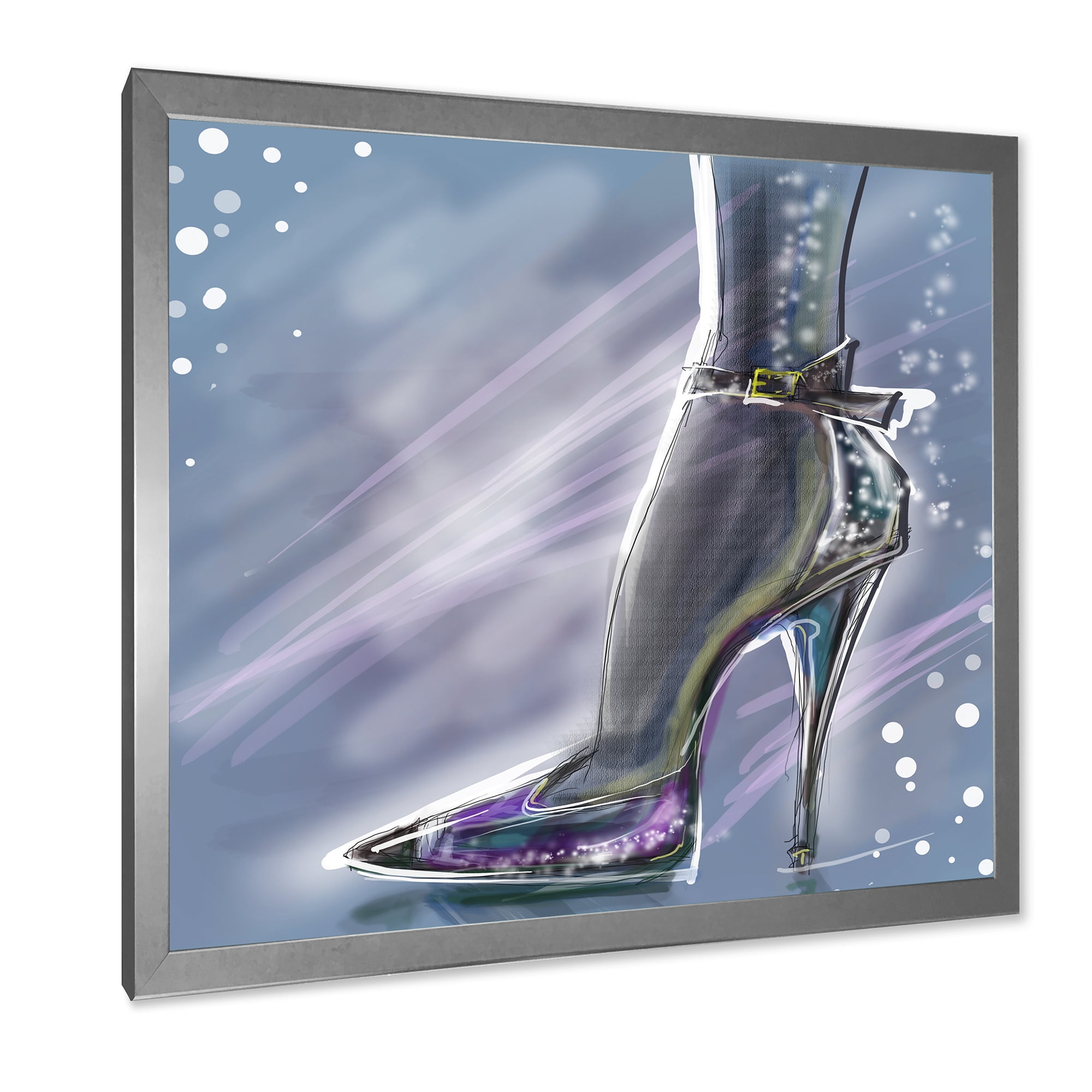 Designart 'Shiny Woman Shoe High Heeled Stiletto With Glitter' Modern Framed Art Print