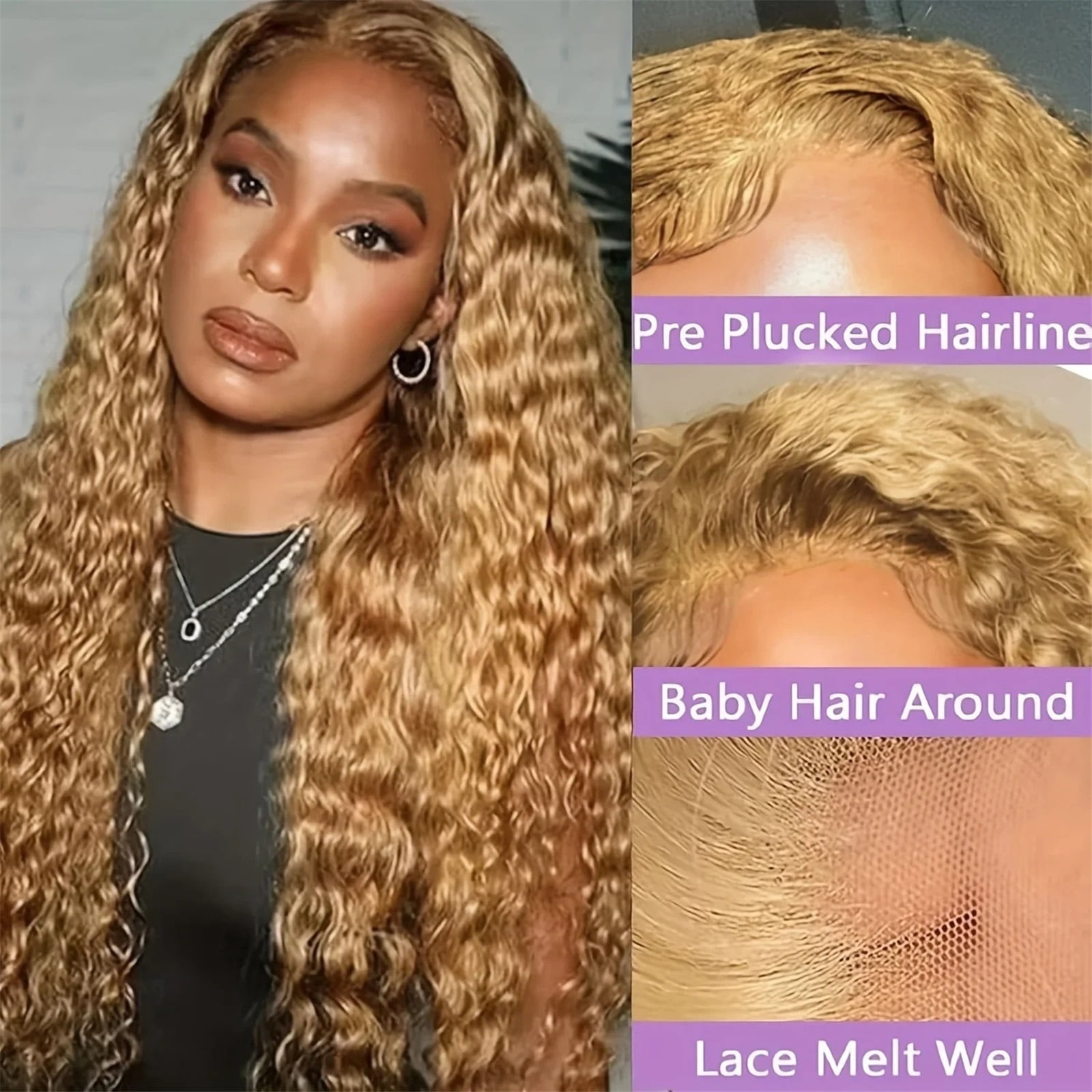 13x6 Deep Wave Lace Front Wig Honey Blonde Lace Front Wigs Water Wave 200 Density