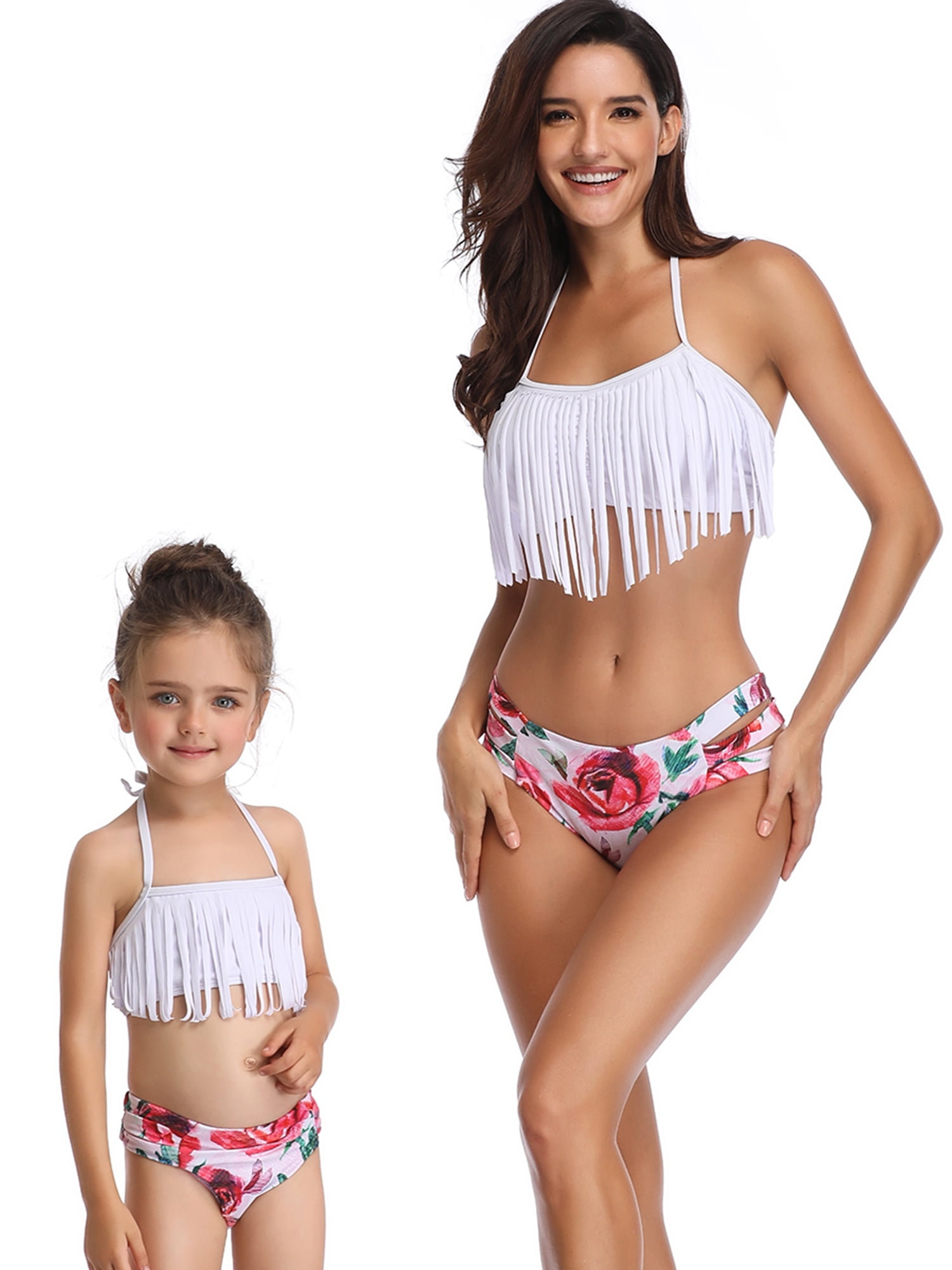Lands End Bikini Swimwear Top Girls Kid Size 4 5 6 Bandeau Orange Green Swimsuit