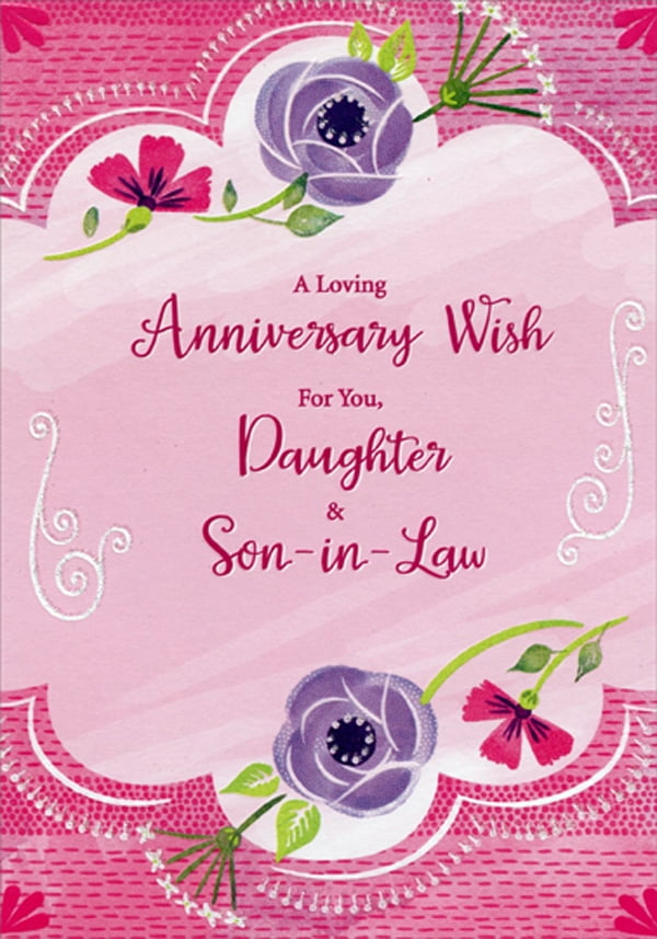 Designer Greetings Loving Anniversary Wish: Purple Flowers on Top and Bottom Wedding Anniversary Congratulations Card for Daughter and Son-in-Law