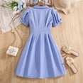thumbnail image 4 of Girls Shirt Dress Light Blue Button Down Puff Sleeve Stretchy Wrinkle Resistant Casual School Summer Dress for Kids 7-13 Years,Size 10-11 T, 4 of 9