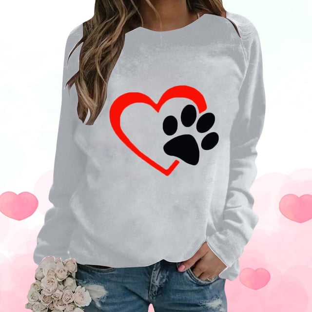 Amzcrzy Chandail en Molleton pour Femmes Imprimé de la Saint-Valentin Manches Longues Col Rond Blouse Chandail en Molleton pour Femmes Chandails en Molleton à Manches Longues pour Femmes chandail Chandail en Molleton 2TG