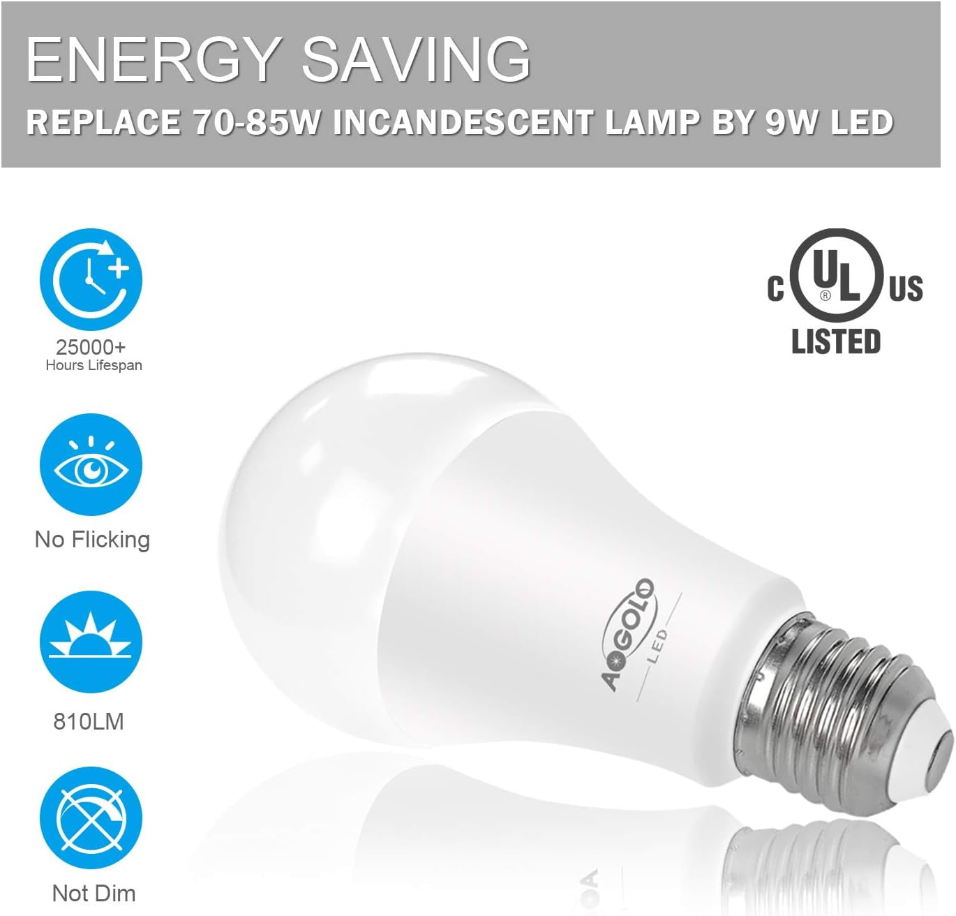 FEFEFW-A19 9W LED Light Bulb, 6 Pcs, Warm White 2700K, 60 Watt Equivalent, Efficient LED Bulbs,810 Lumens, E26 Medium Screw Base, Non Dimmable, LED Lights for Home