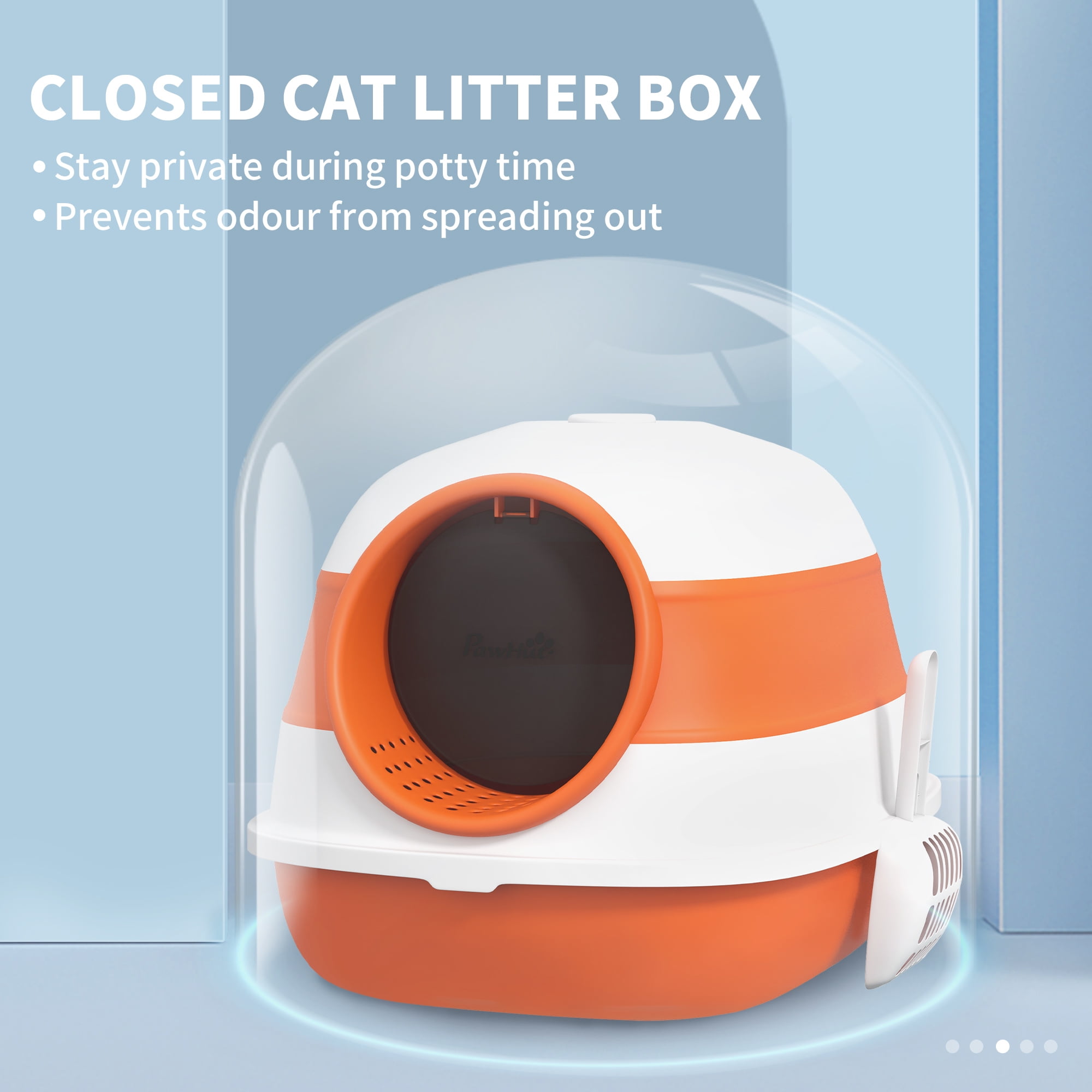 Foldable Covered Cat Litter Box with Lid, High Sides Enclosed Kitty Litter Box with Air Freshener, Large Two-Way Entrance Anti-Splash Easy Clean Design for Cats Up to 10lbs, Orange Black