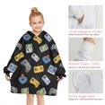 thumbnail image 6 of Retro Consoles Games Icons Black Pattern Blanket Hoodies for Kids 6-13YR Oversize Wearable Blanket Hoodies for Boys Girls Teens, 6 of 7