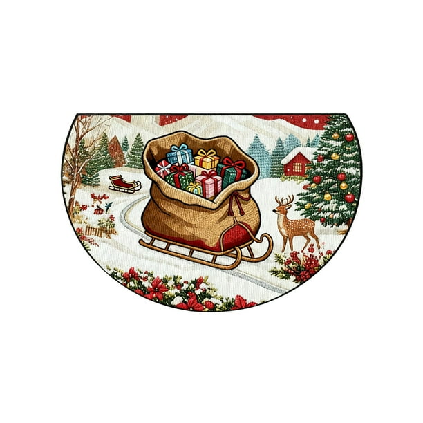 Decoraciones navideñas, adornos navideños, regalos navideños Alfombra navideña Puerta de entrada Felpudo semicircular Felpudo antideslizante absorbente para el hogar Felpudo a prueba de suciedad Felpu