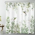 thumbnail image 2 of Sage Green Plant Shower Curtain for Bathroom, Eucalyptus Leaves with Floral and Hummingbird on White Shower Curtain with Hooks, Green Botanical Bathroom Curtains Shower Set, 72X84 inch, 2 of 6