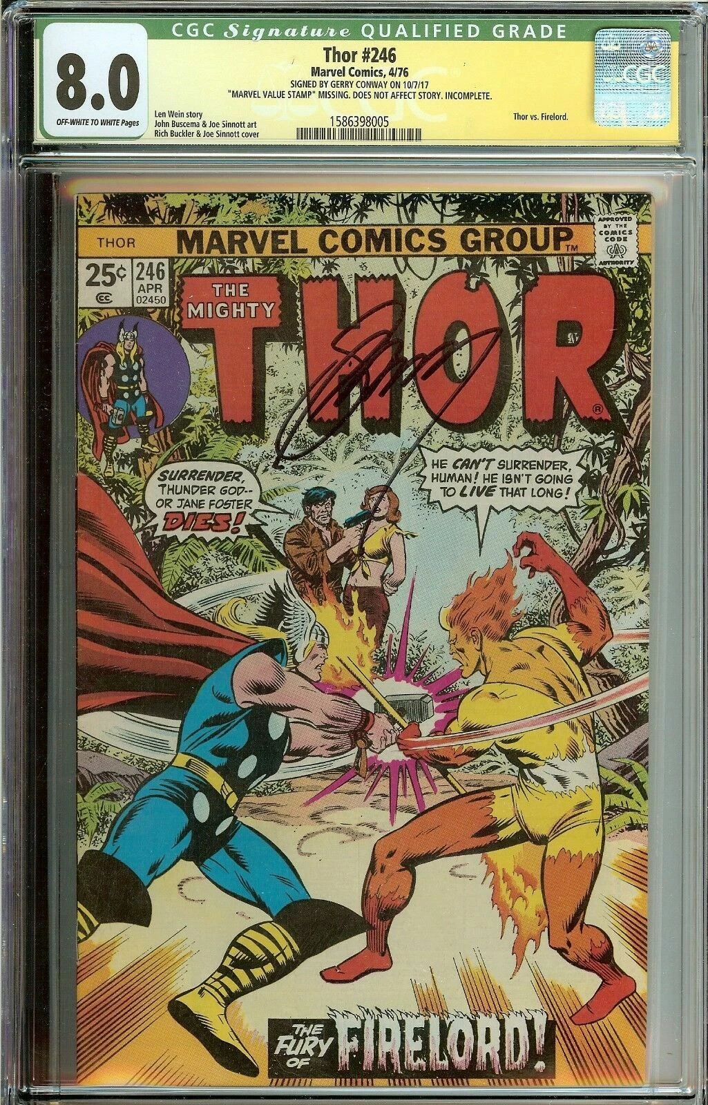 The Mighty Thor #246 Signed by Gerry Conway CGC 8.0