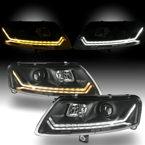 AKKON - Fit 2005 2006 2007 2008 Audi A6 LED DRL Sequential Turn Signal Projector Headlights Headlamp Assembly Pair