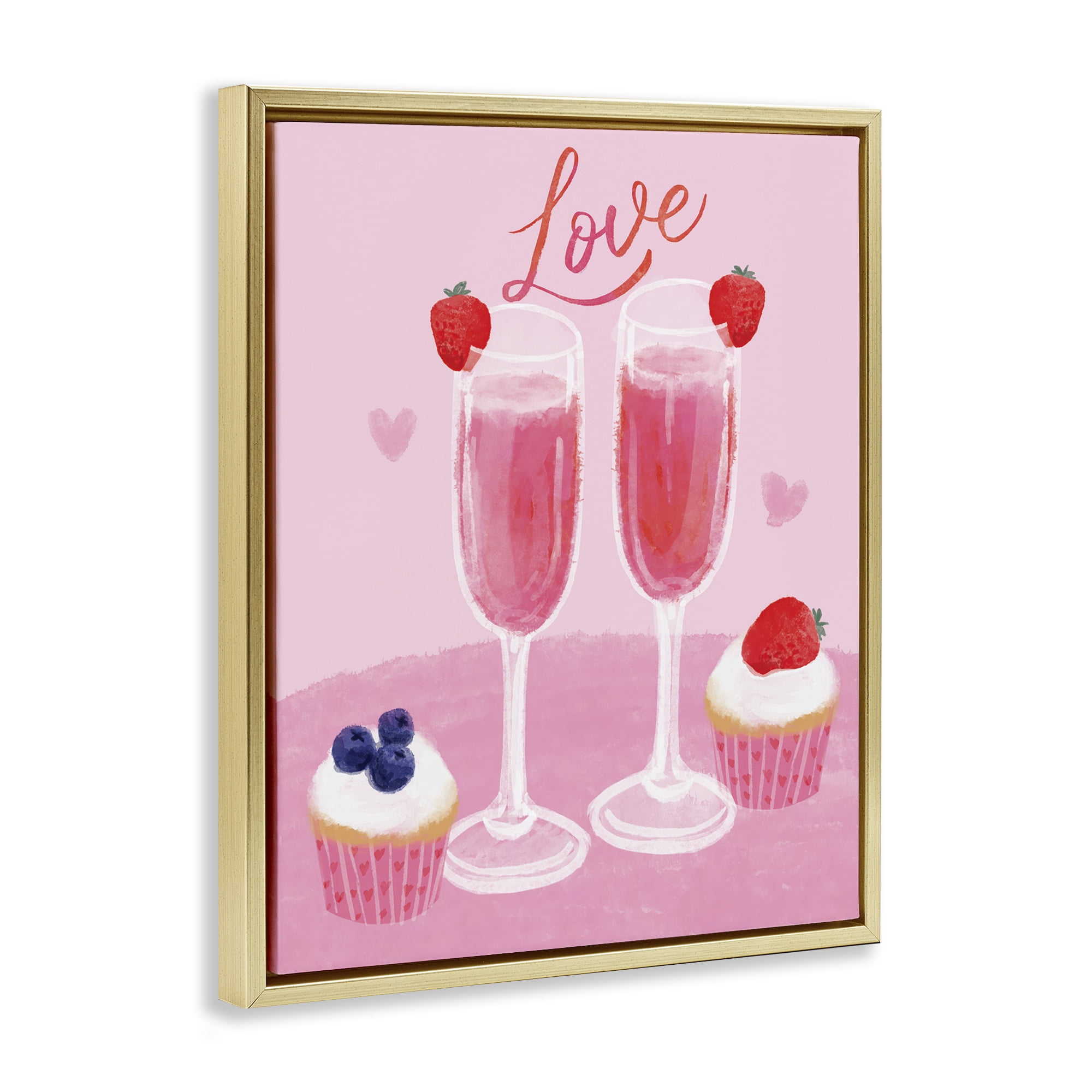 Stupell Industries Valentine's Twin Champagne Food & Beverage Painting Gold Floater Framed Canvas Art Print Wall Art, 25 x 31