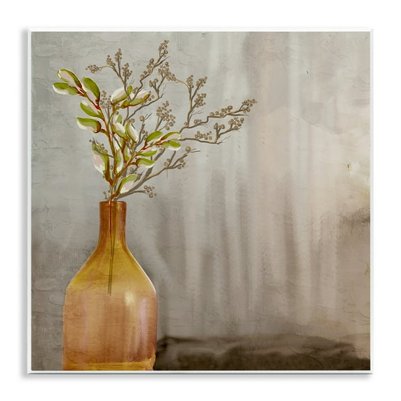 Stupell Industries Traditional Amber Vase Plants & Flowers Painting Unframed Art Print Wall Art, 12 x 12