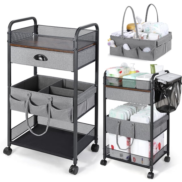 Carrito de Almacenamiento Rodante Orzbow Baby Caddy con Cajón Gris de 4 Niveles