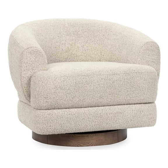 Pemberly Row Upholstered Cream Fabric Wood Frame Swivel Accent Chair