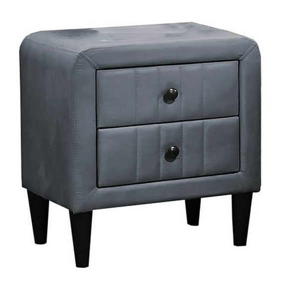 Rheo Nightstand, 2 Drawers, 22 Inch Upholstered in Dark Gray Velvet