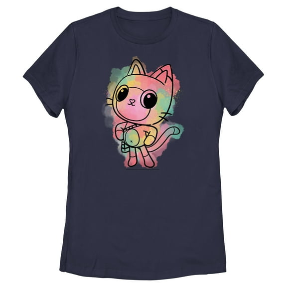 Women's DreamWorks: Gabby's Dollhouse Colorful Pandy Paws  Graphic Tee Navy Blue X Large