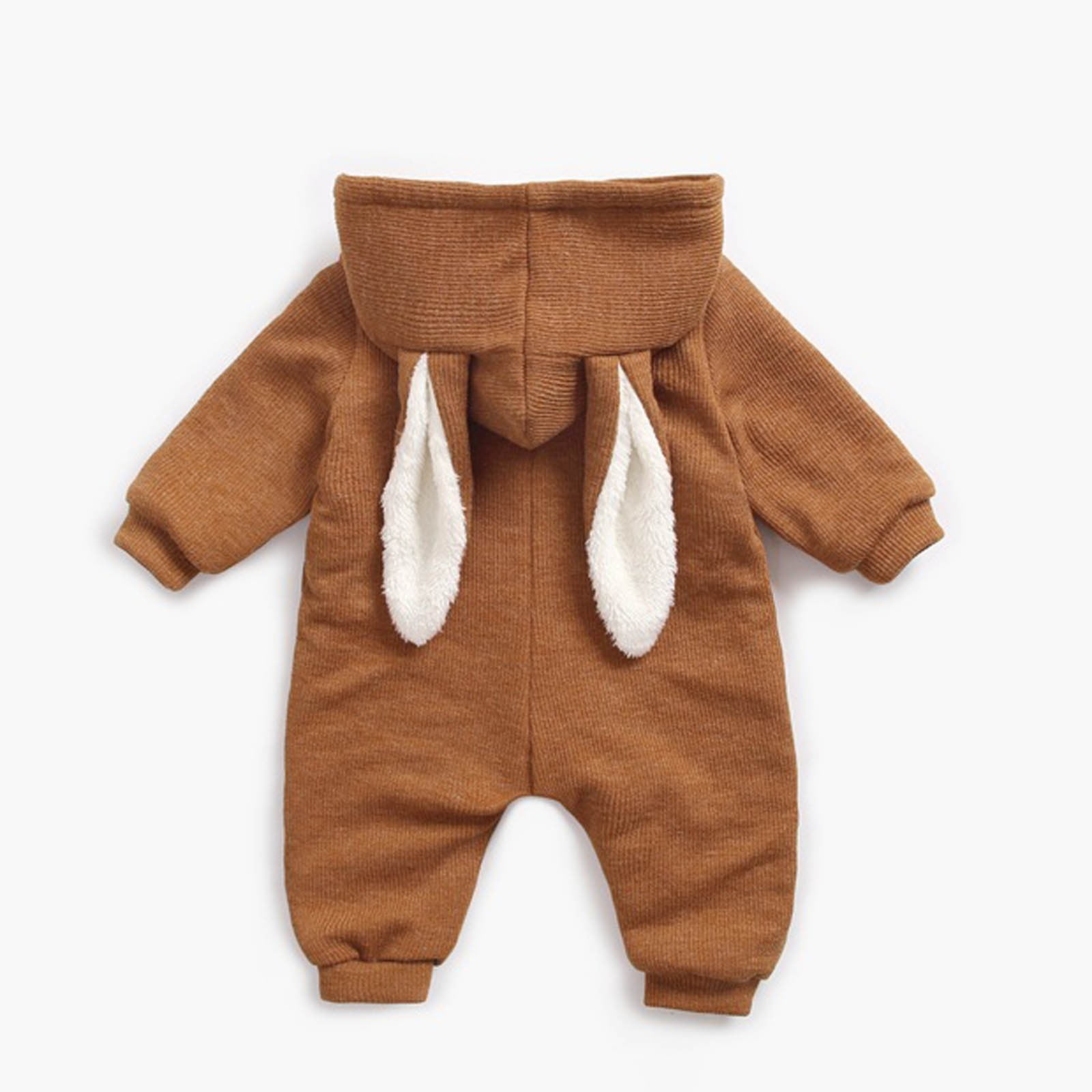 Riecok Winter Baby Clothes Fleece Thick Onesie Cute Rabbit Ears Hooded Winter Infant Clothes Coffee 0 Months