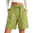 thumbnail image 7 of Beach Shorts Women Only Moment Womens Shorts Cotton and Linen Soft High Waist Shorts for Home,Summer with Pockets, Travel and Beach Vacation Green,L, 7 of 7