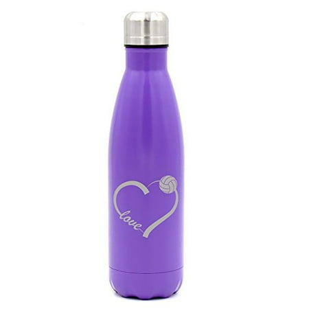 

17 oz. Double Wall Vacuum Insulated Stainless Steel Water Bottle Travel Mug Cup Love Heart Volleyball (Purple)