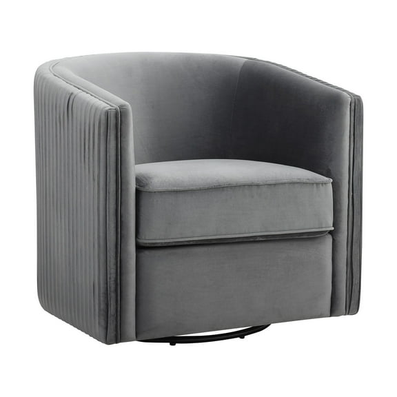 31 Inch Swivel Accent Chair- Soft Gray Velvet- Round Solid Wood Frame