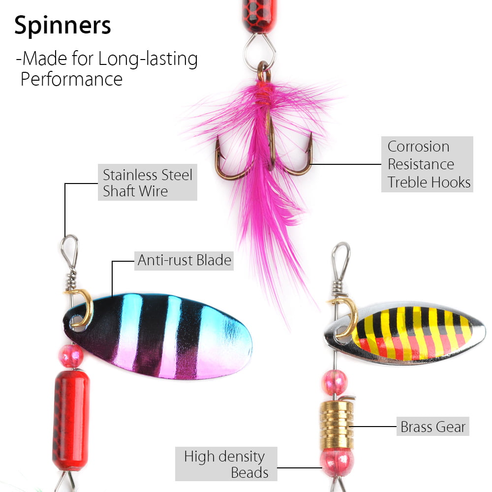 Fishing Lures Kit Spoon Spinnerbaits Swimbait Crankbaits Minnow Variety Kit Rooster Tail Trout Spinner Salmon Spoons Walleye Assorted Metal Hard Lures Spinners Bait 