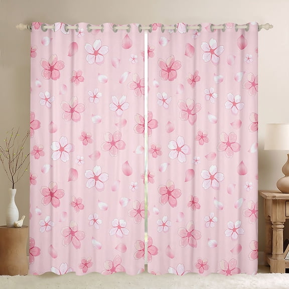 Castle Fairy Teens Children Pink Flower Cherry Blossom Black Out Curtains,Botanical Plants Curtains Pack Of 2 (42X63 Each),Chic Floral Sakura Bedroom Curtains,Ultra Soft Home Decor
