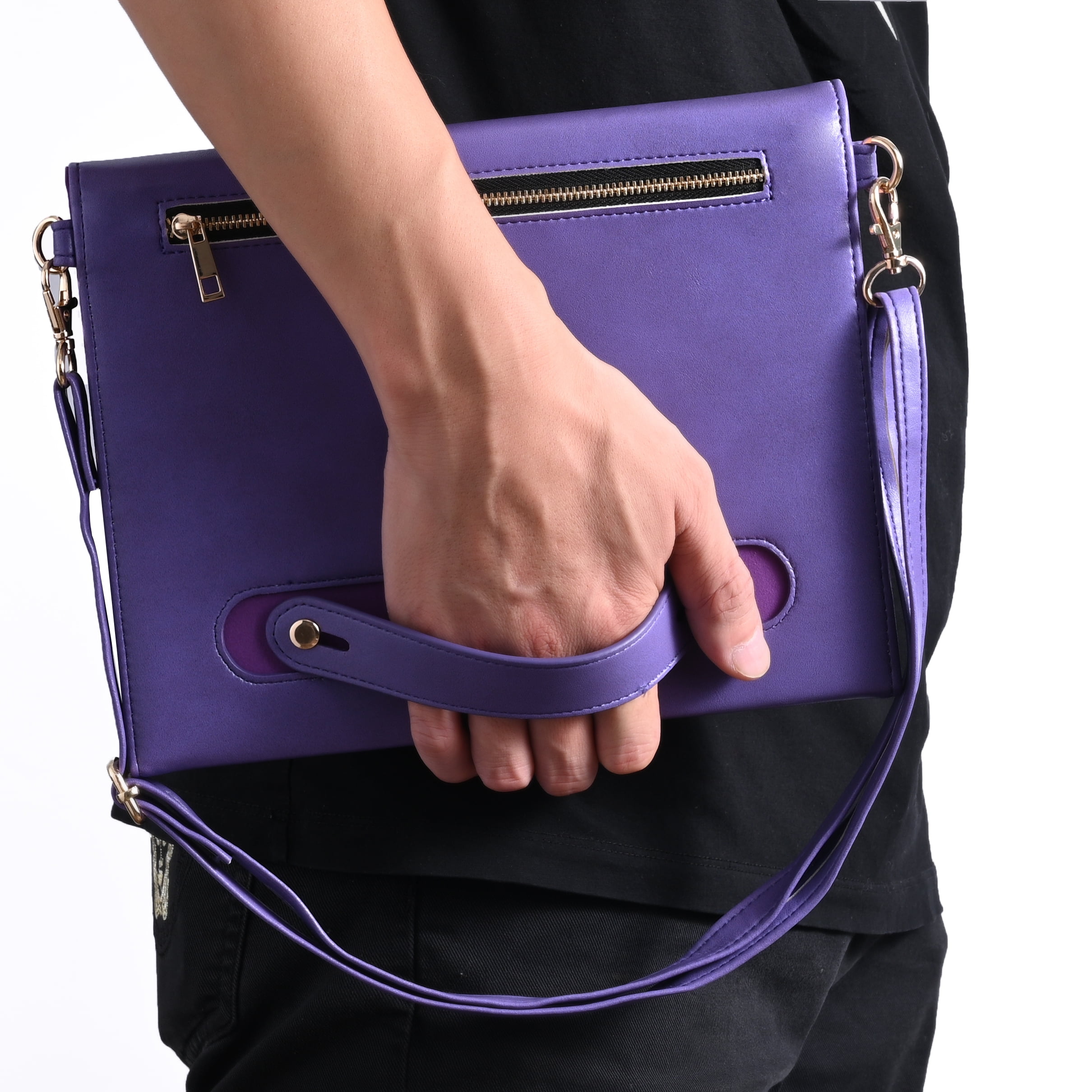 TECH CIRCLE Case for Apple iPad Pro 12.9 inch 6th/5th/4th/3rd Generation,Premium PU Leather Folio Stand Cover with Pencil Holder Zipper Pocket Bag Shoulder Hand Strap Protective Business Case,Purple