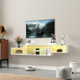 thumbnail image 6 of Lisonu 65" Floating TV Stand with LED Lights & Charging Station, Modern Wall Mounted Entertainment Center with 3 Open Shelves for Living Room, White, 6 of 15