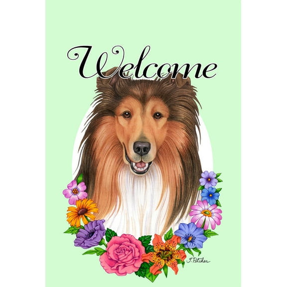 Collie - Best of Breed Welcome Flowers House Flags