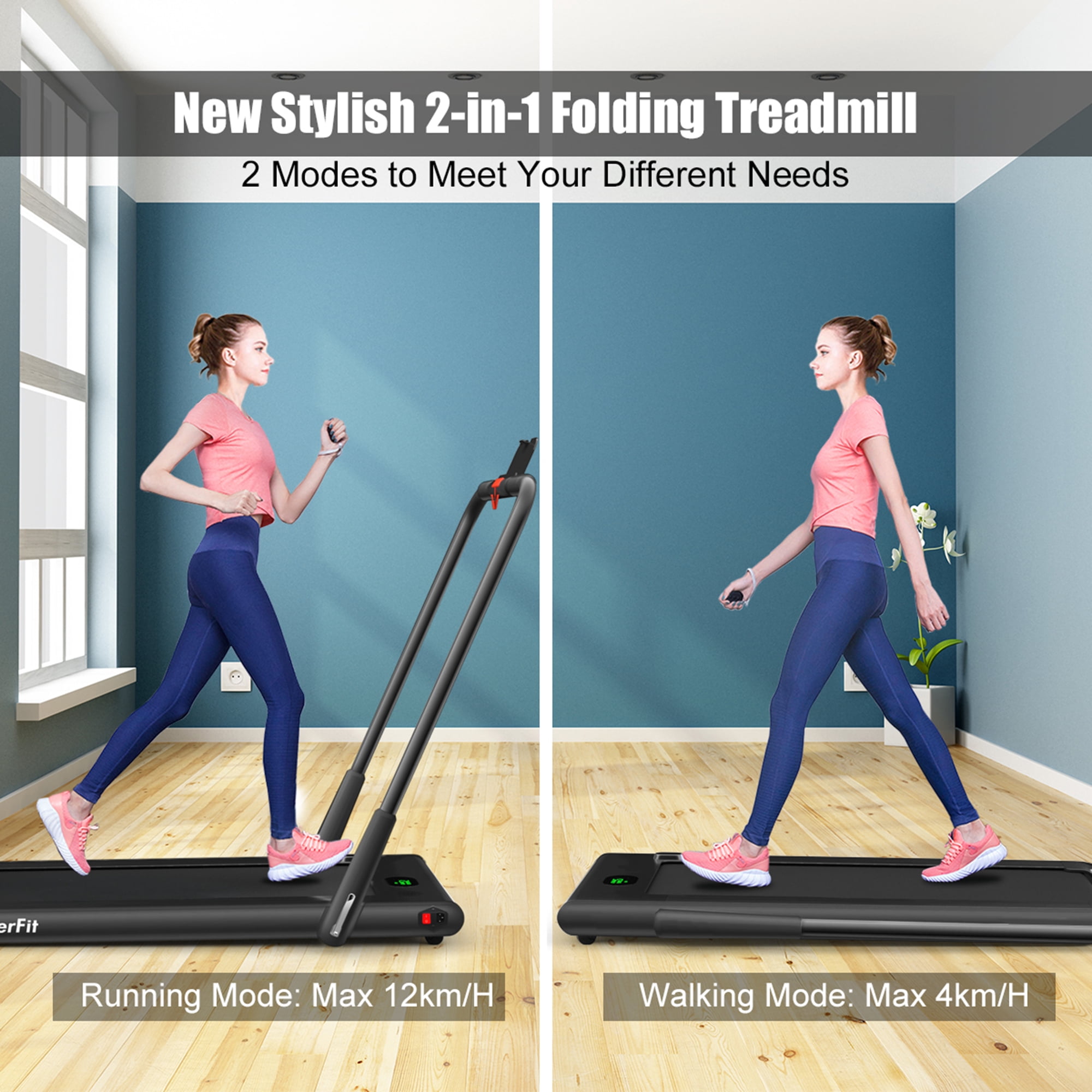 Gymax 2.25HP Under Desk Electric Pad Treadmill Running Machine w/ APP Black