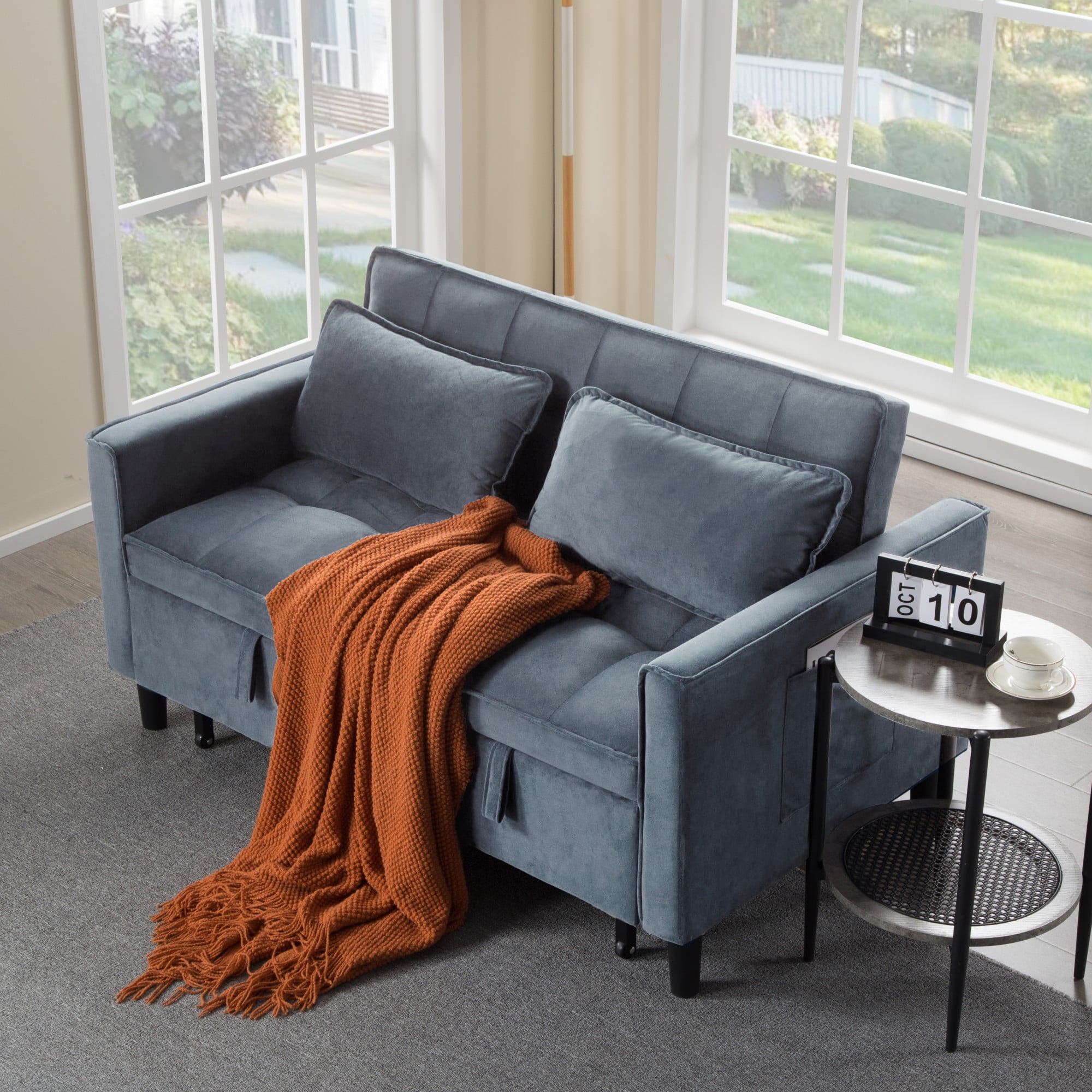 Gewnee 53.94" Pull-Out Sofa Bed – Convertible Twin Size Sleeper Bed,3 Adjustable Backrest Angles & Storage Side Pocket for Living Room,Office,Guest Room.Gray