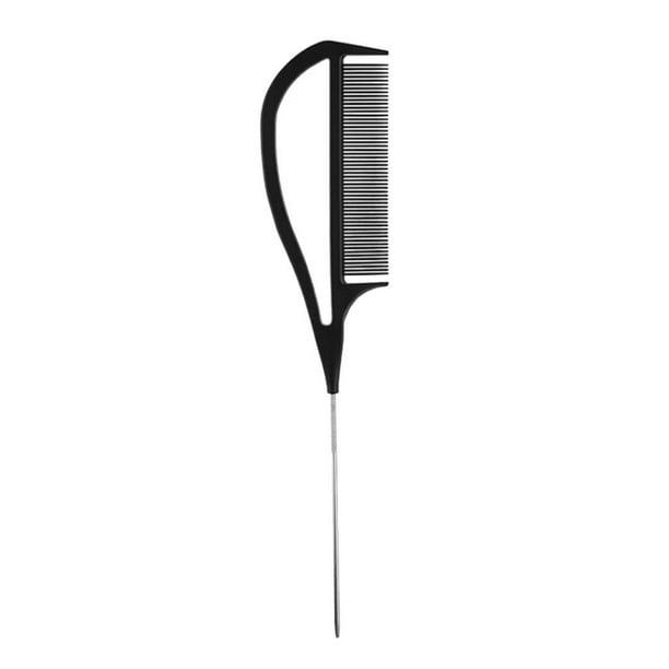 1 peine de cola de rata antiestático con pasador metálico de dientes finos para peluqueros. Cola de alfiler negro