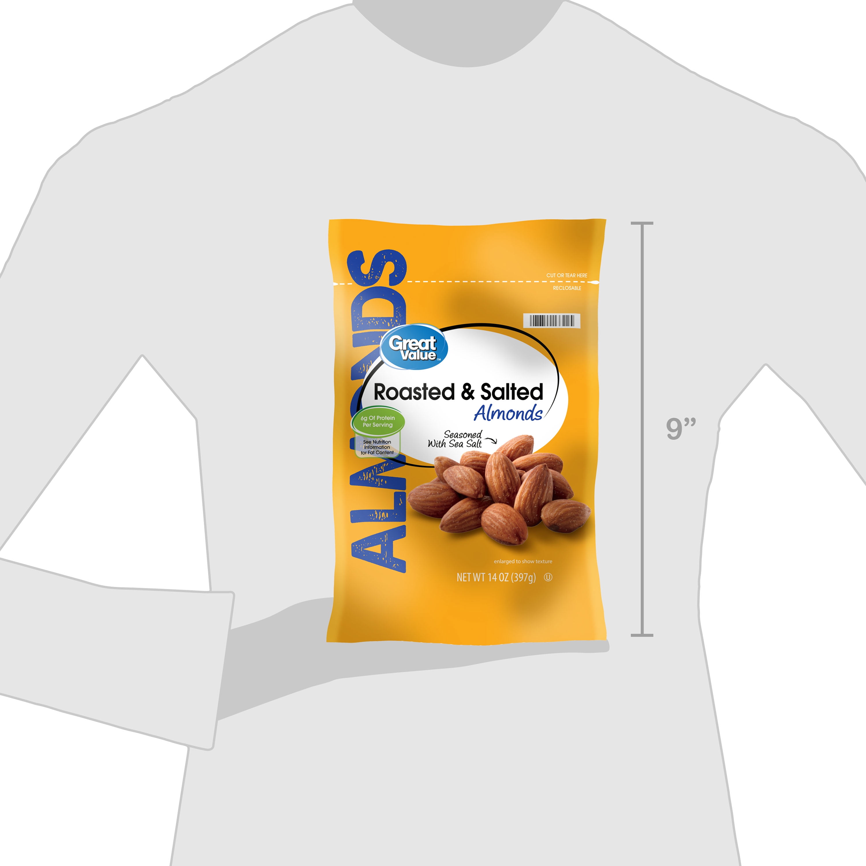 Great Value Roasted & Salted Almonds, 14 Oz
