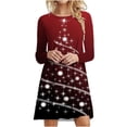 thumbnail image 1 of WaiiMak Robe de Mode pour Femmes Imprimé Arbre de Noël Manches Longues Col Rond, 1 of 4