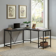 Office Desk —L-Shaped Computer Desk with 2-Tier Storage Shelves for Home Office(Walnut)