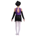 thumbnail image 2 of TSSOE Girls Shiny Sparkle Latin Salsa Ballet Fringe Tassel Jazz Dance Lyrical Dress Dancewear with Gloves Hat Set Purple&Black 12, 2 of 5