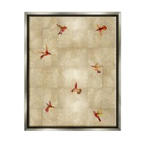 Red Hummingbirds Flying Pattern Animals & Insects Graphic Art Luster Gray Framed Art Print Wall Art