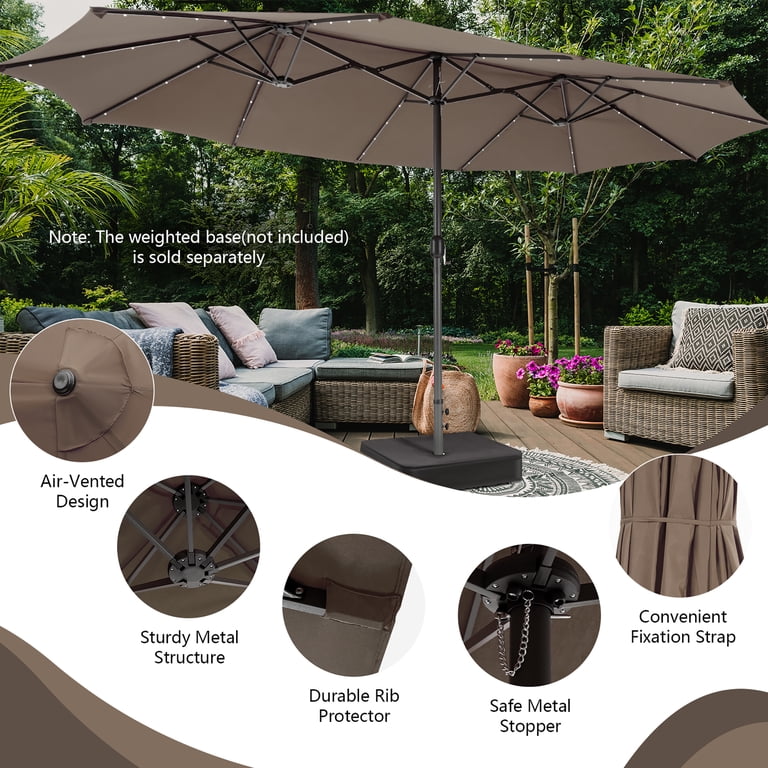Costway 15FT Twin Patio Double-Sided Umbrella 48 Solar LED Lights Crank  Outdoor Coffee - Walmart.com