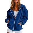 thumbnail image 2 of WULMLEO Womens Velour Zip Up Hoodie Long Sleeve Fall Oversized Hooded Sweatshirt Y2K Jacket 2026 Soft Warm Fashion Sweaters with Pockets Navy 2XL, 2 of 9
