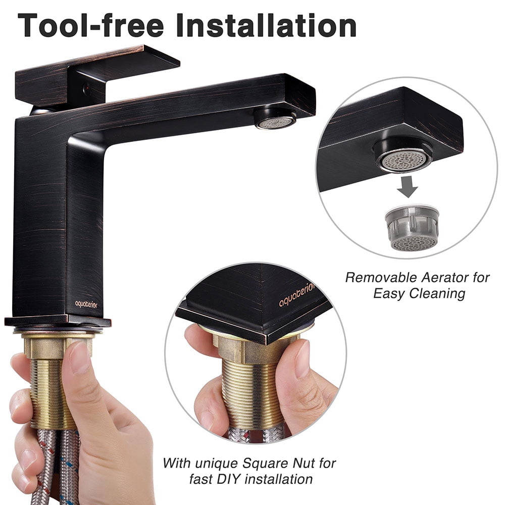 Aquaterior 1 Hole Bathroom Sink Faucet Square Single Handle Cold Hot Water ORB