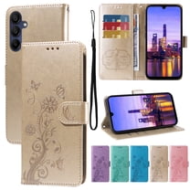 Dteck for Samsung Galaxy A16 5G Case Wallet with Card Holder Slots Wrist Strap, TPU Interior Protective Phone Cover Stand Embossed PU Leather Folio Flip Case for Galaxy A16 5G,Gold