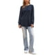 thumbnail image 2 of Camiseta de punto waffle Inspire Chic para mujeres, blusa básica de manga larga con cuello redondo, casual de otoño, XS, azul oscuro, 2 of 6