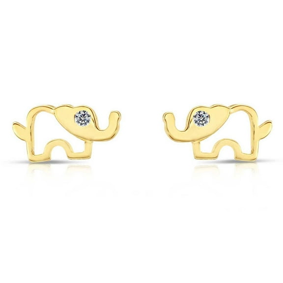 Tilo Jewelry 10K Yellow Gold Small Elephant CZ Stud Post Earrings with Secure Screw-Backs | Everyday Dainty Small Earrings for Women & Unisex