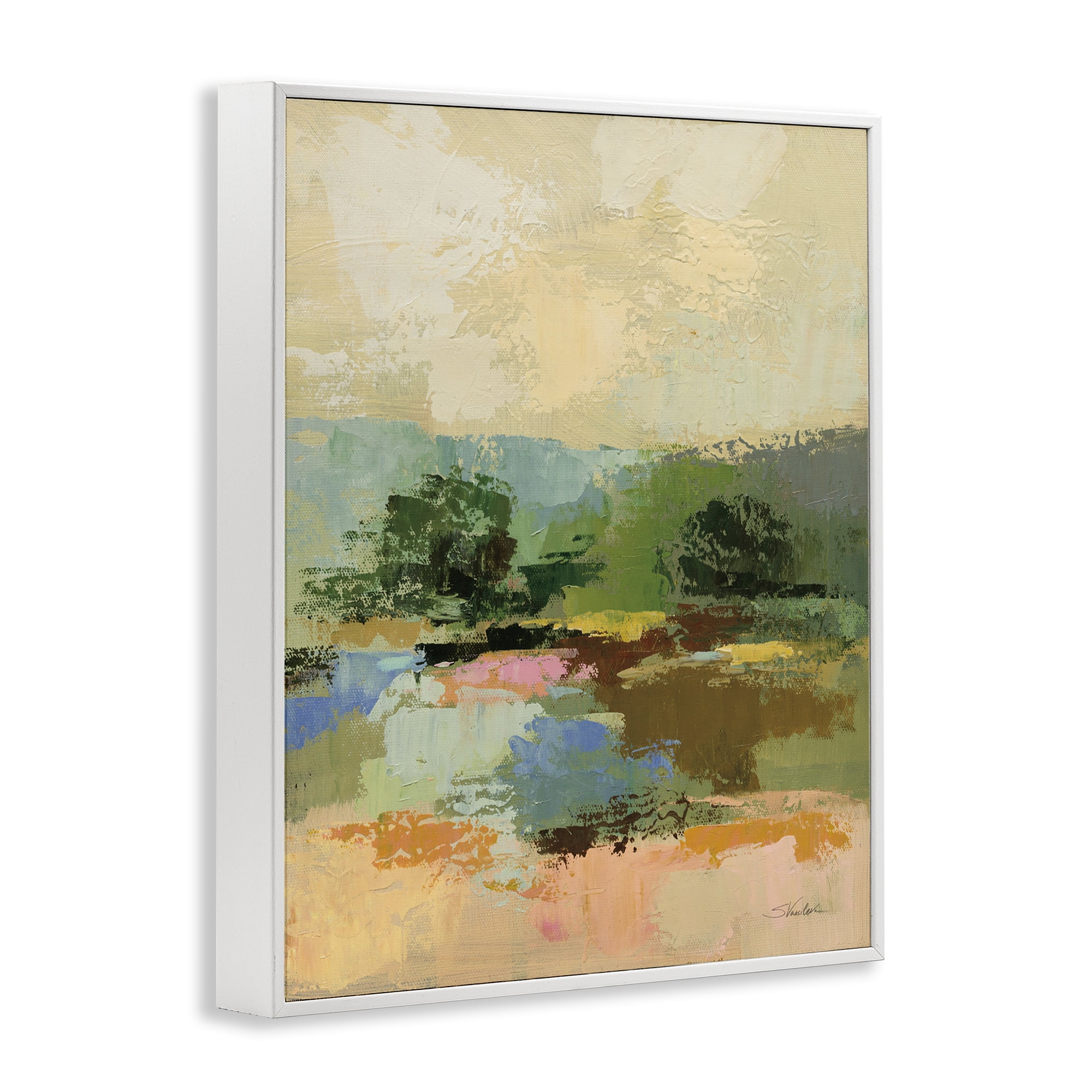 Stupell Industries Across The River Abstract Landscape Painting White Framed Art Print Wall Art, 24 x 30