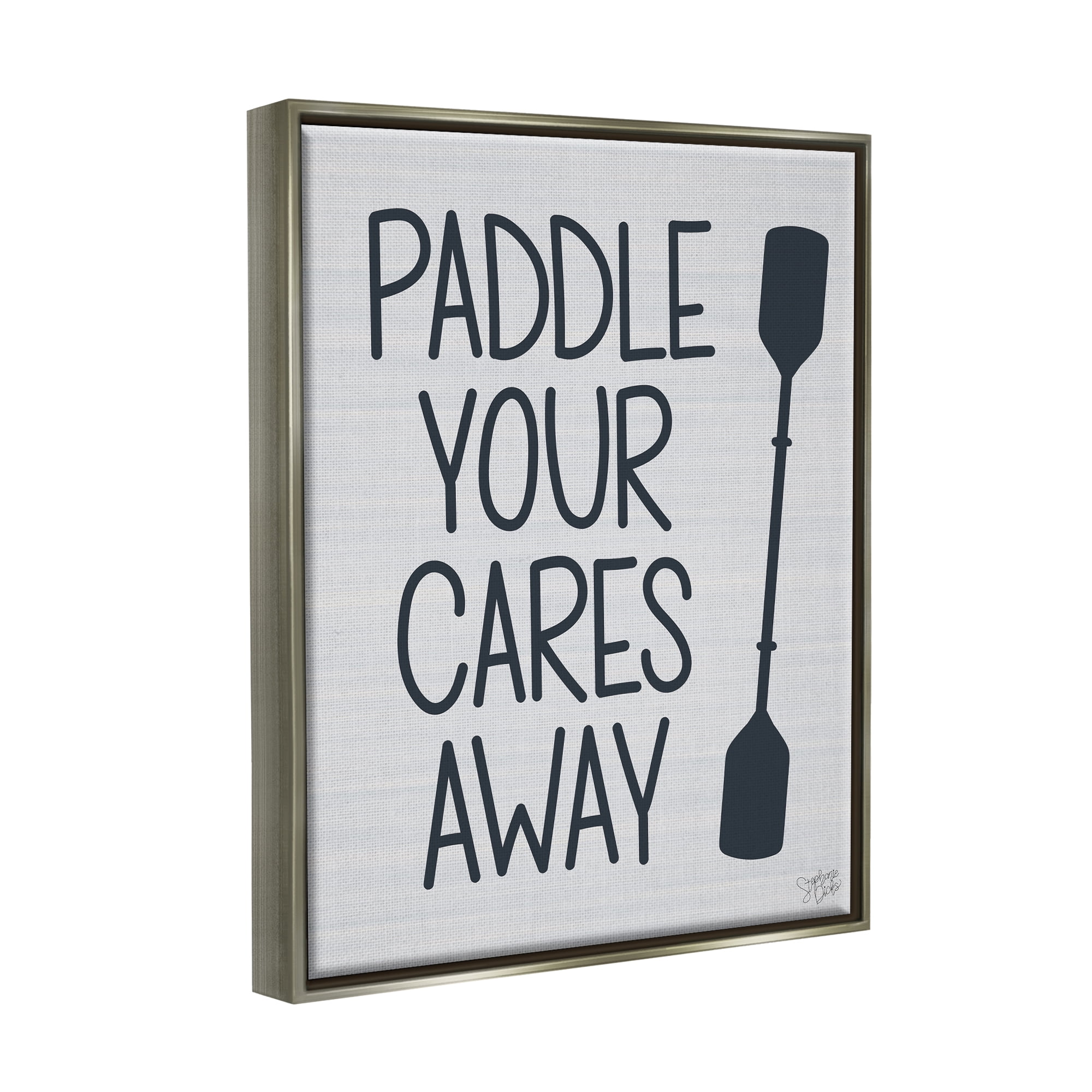 Stupell Paddle Your Cares Away Boating Phrase Landscape Painting Gray Floater Framed Art Print Wall Art