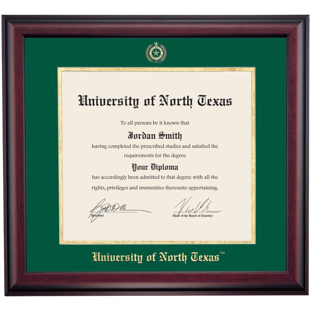OCM Diploma Frame for University of North Texas UNT, 19" x 21" Frame, Embossed Hunter Green/Gold
